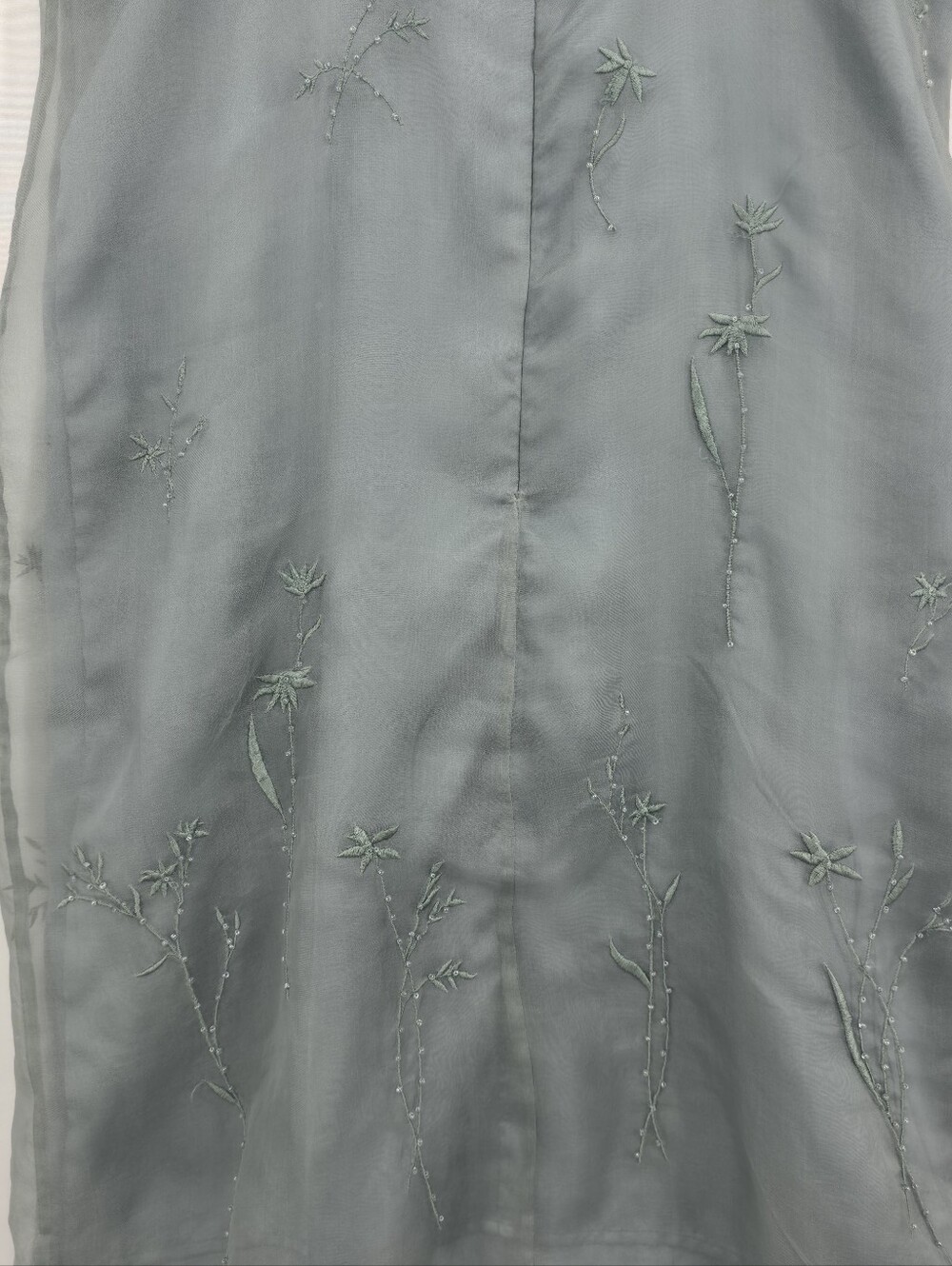 Vintage 100% Silk Relativity Embroidered Slip Dress Sage Sheer Overlay Y2k Small - Picture 13 of 16